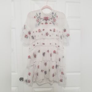 ZARA WOMAN Beautiful floral embroidered tiered dress. Sz S.
